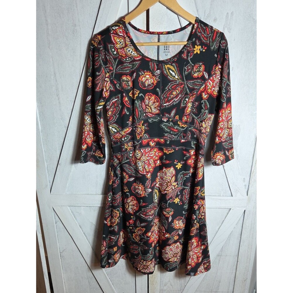 Title Nine Black Floral A-Line Dress Size M